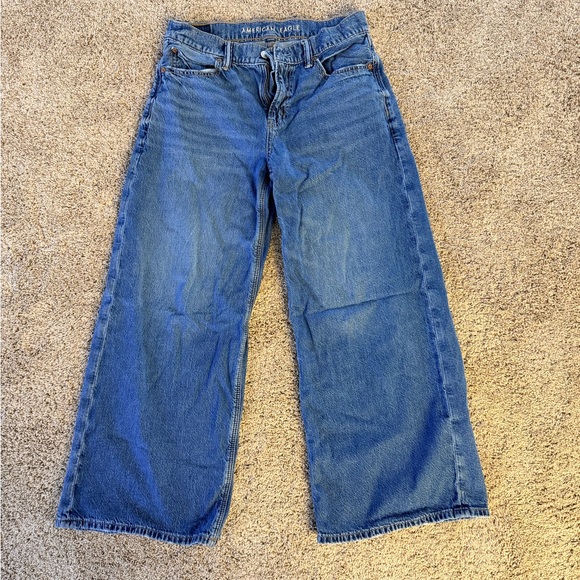 American Eagle Dreamy Drape Stretch Super High-Waisted Baggy Wide-Leg Jean - Picture 4 of 6